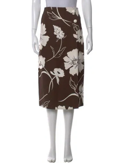 Pre-owned Tory Burch Floral Print Midi Length Skirt In Brown
