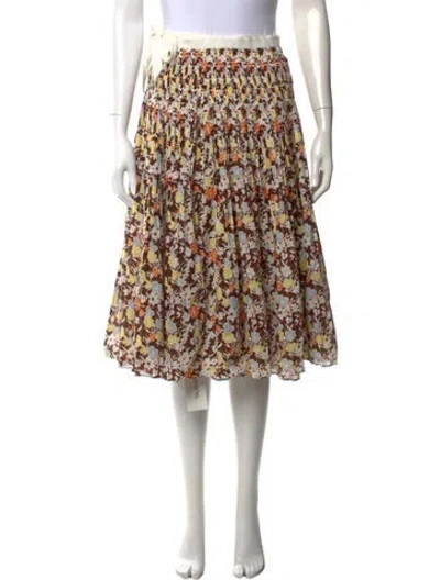 Pre-owned Tory Burch Floral Print Midi Length Skirt In Brown