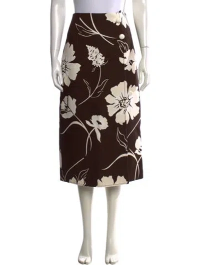 Pre-owned Tory Burch Floral Print Midi Length Skirt In Brown