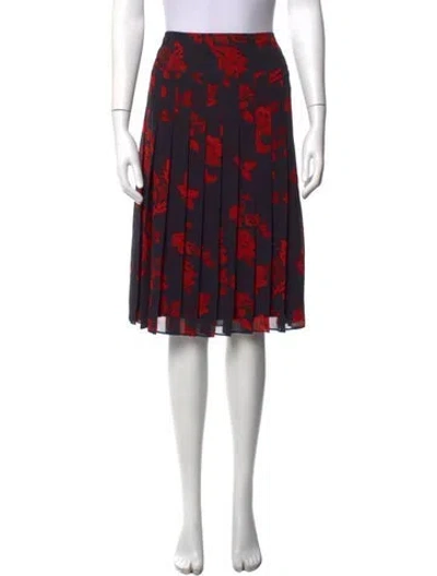 Pre-owned Tory Burch Floral Print Midi Length Skirt W/ Tags In Black/red