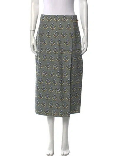 Pre-owned Tory Burch Floral Print Midi Length Skirt W/ Tags In Green
