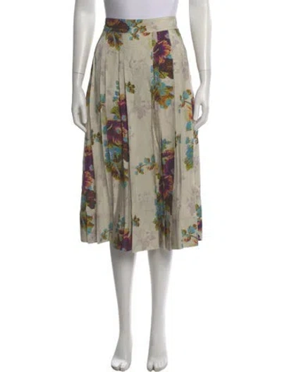 Pre-owned Tory Burch Floral Print Midi Length Skirt W/ Tags In White