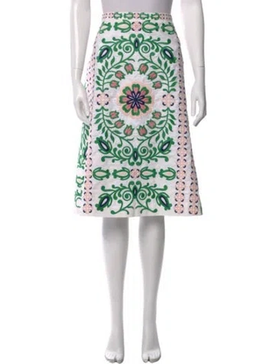 Pre-owned Tory Burch Floral Print Midi Length Skirt In White
