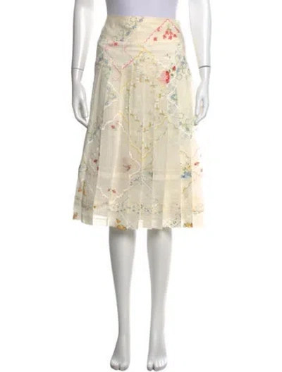 Pre-owned Tory Burch Floral Print Midi Length Skirt In White