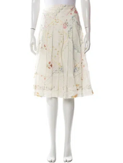 Pre-owned Tory Burch Floral Print Midi Length Skirt In White