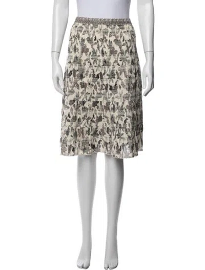 Pre-owned Tory Burch Floral Print Midi Length Skirt In White