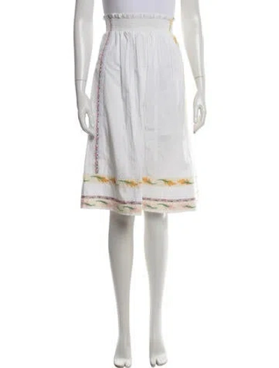 Pre-owned Tory Burch Floral Print Midi Length Skirt In White