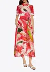 Tory Burch Floral Print Midi Shirt Dress In Red