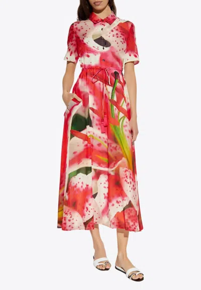 Tory Burch Floral Print Midi Shirt Dress In Multi