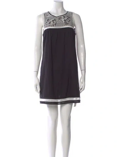 Pre-owned Tory Burch Floral Print Mini Dress In Black
