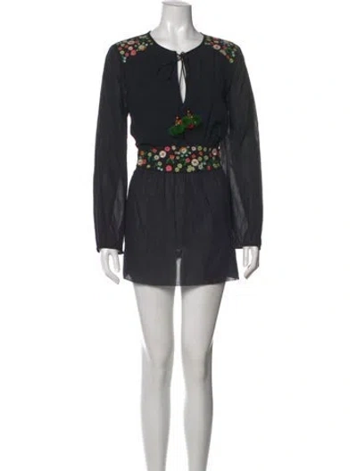 Pre-owned Tory Burch Floral Print Mini Dress In Black