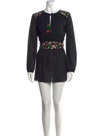 Pre-owned Tory Burch Floral Print Mini Dress In Black