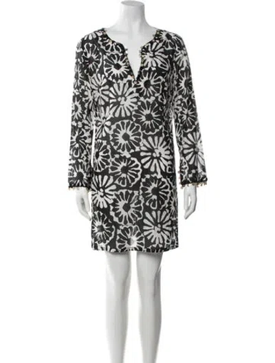 Pre-owned Tory Burch Floral Print Mini Dress In Black/white
