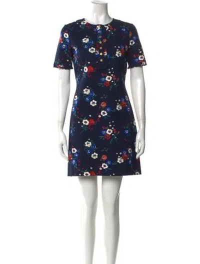 Pre-owned Tory Burch Floral Print Mini Dress In Blue
