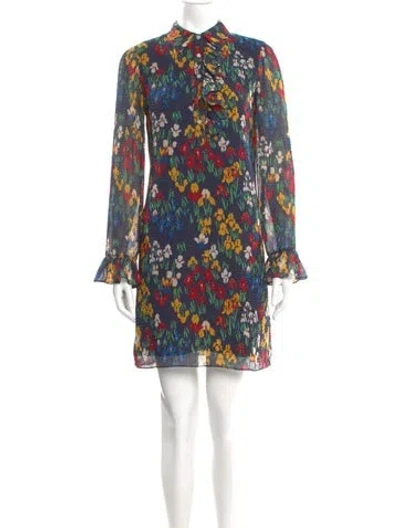 Pre-owned Tory Burch Floral Print Mini Dress In Blue