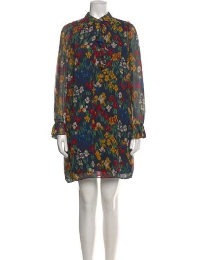 Pre-owned Tory Burch Floral Print Mini Dress In Blue