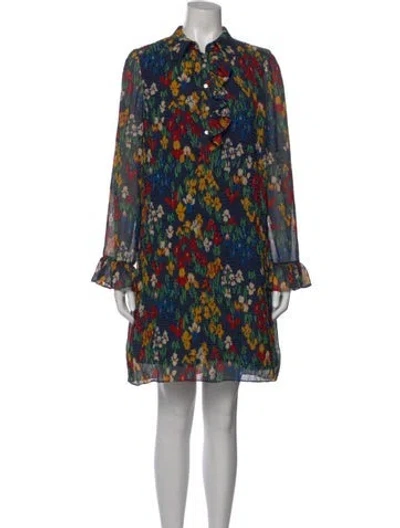 Pre-owned Tory Burch Floral Print Mini Dress In Blue