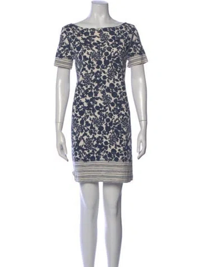 Pre-owned Tory Burch Floral Print Mini Dress In Blue