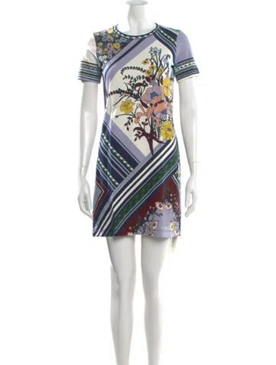 Pre-owned Tory Burch Floral Print Mini Dress In Blue