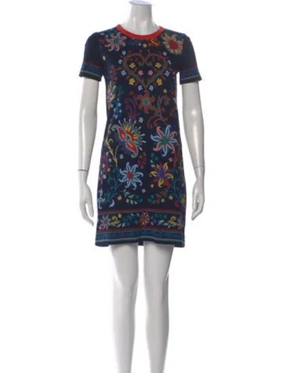 Pre-owned Tory Burch Floral Print Mini Dress In Blue