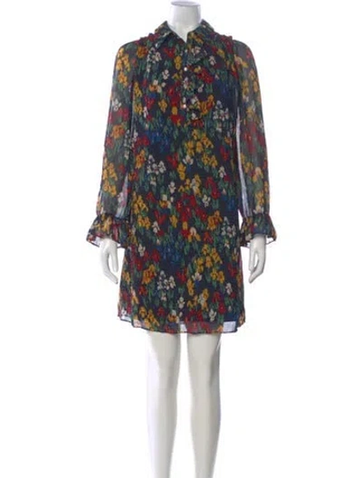 Pre-owned Tory Burch Floral Print Mini Dress In Blue