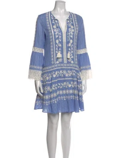 Pre-owned Tory Burch Floral Print Mini Dress In Blue