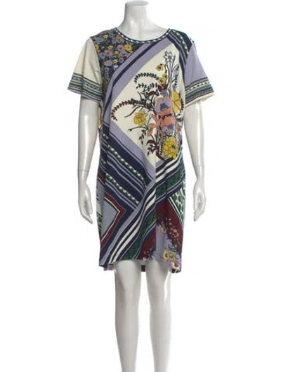 Pre-owned Tory Burch Floral Print Mini Dress In Blue