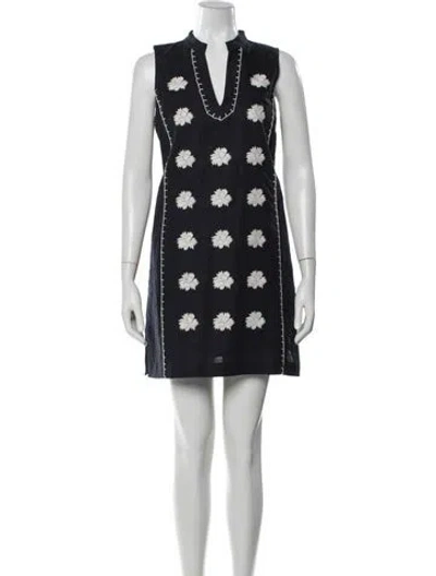 Pre-owned Tory Burch Floral Print Mini Dress In Blue