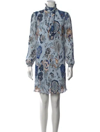 Pre-owned Tory Burch Floral Print Mini Dress In Blue