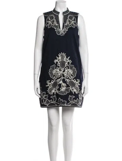 Pre-owned Tory Burch Floral Print Mini Dress In Blue