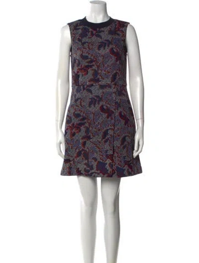 Pre-owned Tory Burch Floral Print Mini Dress In Blue