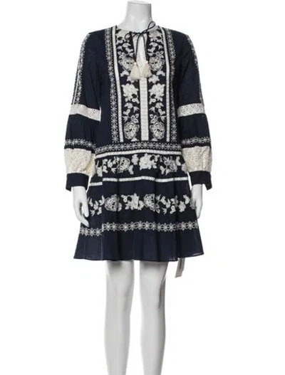 Pre-owned Tory Burch Floral Print Mini Dress In Blue