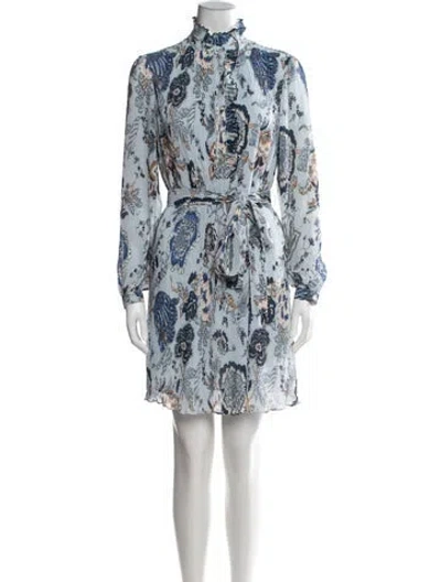 Pre-owned Tory Burch Floral Print Mini Dress In Blue