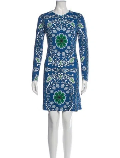 Pre-owned Tory Burch Floral Print Mini Dress In Blue