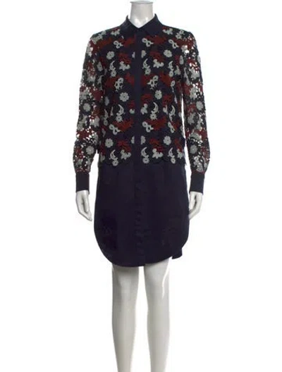 Pre-owned Tory Burch Floral Print Mini Dress In Blue