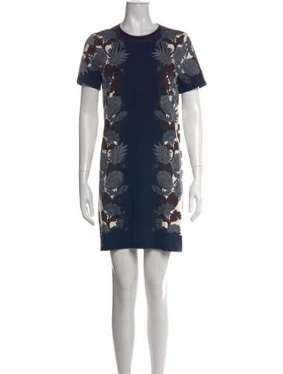 Pre-owned Tory Burch Floral Print Mini Dress In Blue
