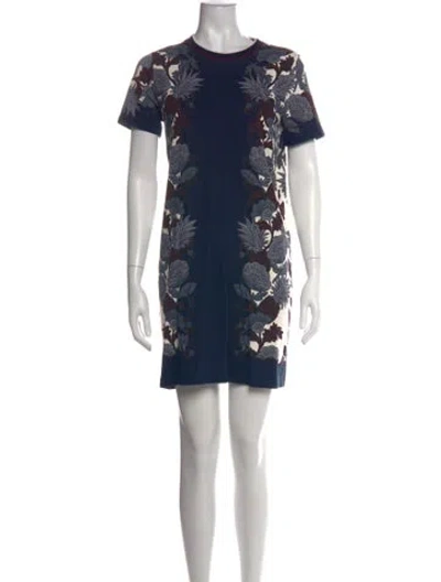 Pre-owned Tory Burch Floral Print Mini Dress In Blue