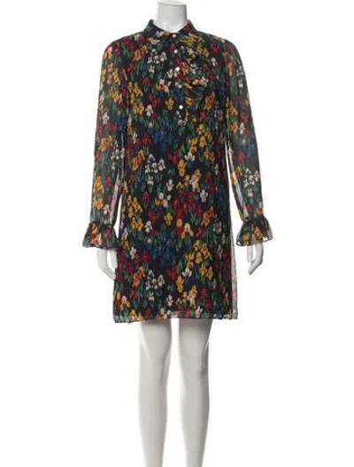 Pre-owned Tory Burch Floral Print Mini Dress In Blue