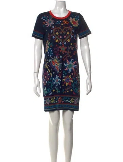 Pre-owned Tory Burch Floral Print Mini Dress In Blue