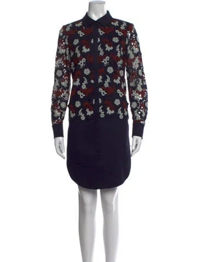 Pre-owned Tory Burch Floral Print Mini Dress In Blue