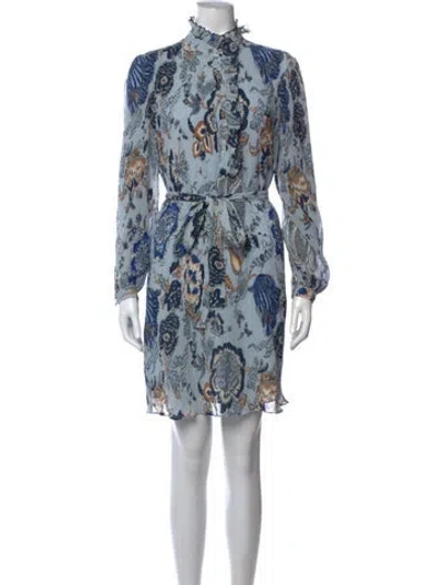 Pre-owned Tory Burch Floral Print Mini Dress In Blue