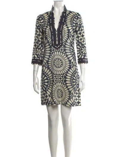 Pre-owned Tory Burch Floral Print Mini Dress In Blue
