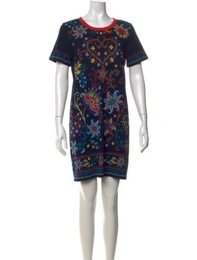 Pre-owned Tory Burch Floral Print Mini Dress In Blue
