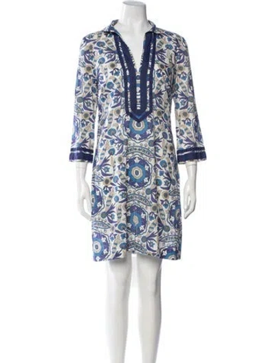 Pre-owned Tory Burch Floral Print Mini Dress In Blue