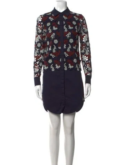 Pre-owned Tory Burch Floral Print Mini Dress In Blue
