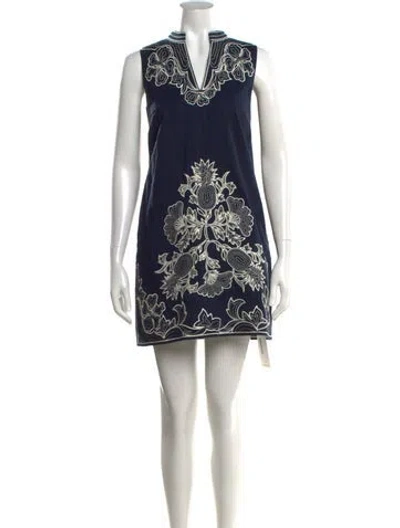 Pre-owned Tory Burch Floral Print Mini Dress In Blue