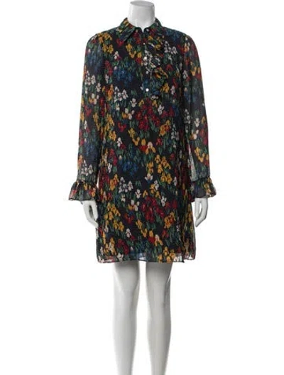 Pre-owned Tory Burch Floral Print Mini Dress In Blue