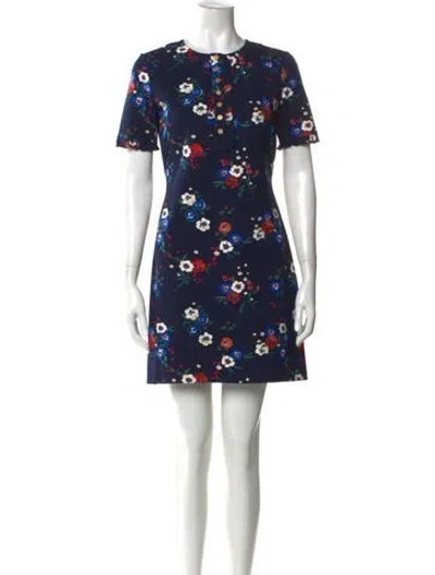 Pre-owned Tory Burch Floral Print Mini Dress In Blue