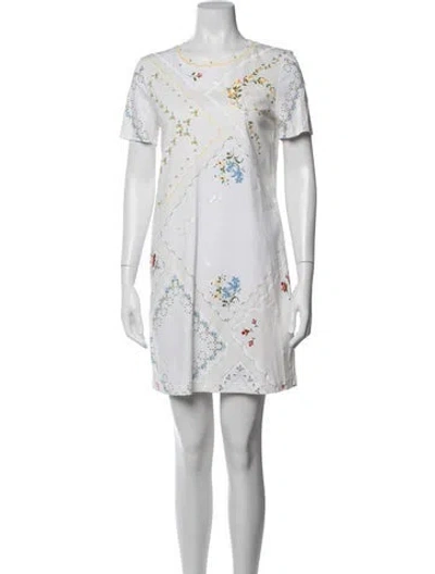 Pre-owned Tory Burch Floral Print Mini Dress In Blue/neutrals