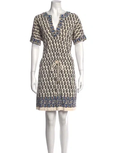 Pre-owned Tory Burch Floral Print Mini Dress In Blue/neutrals